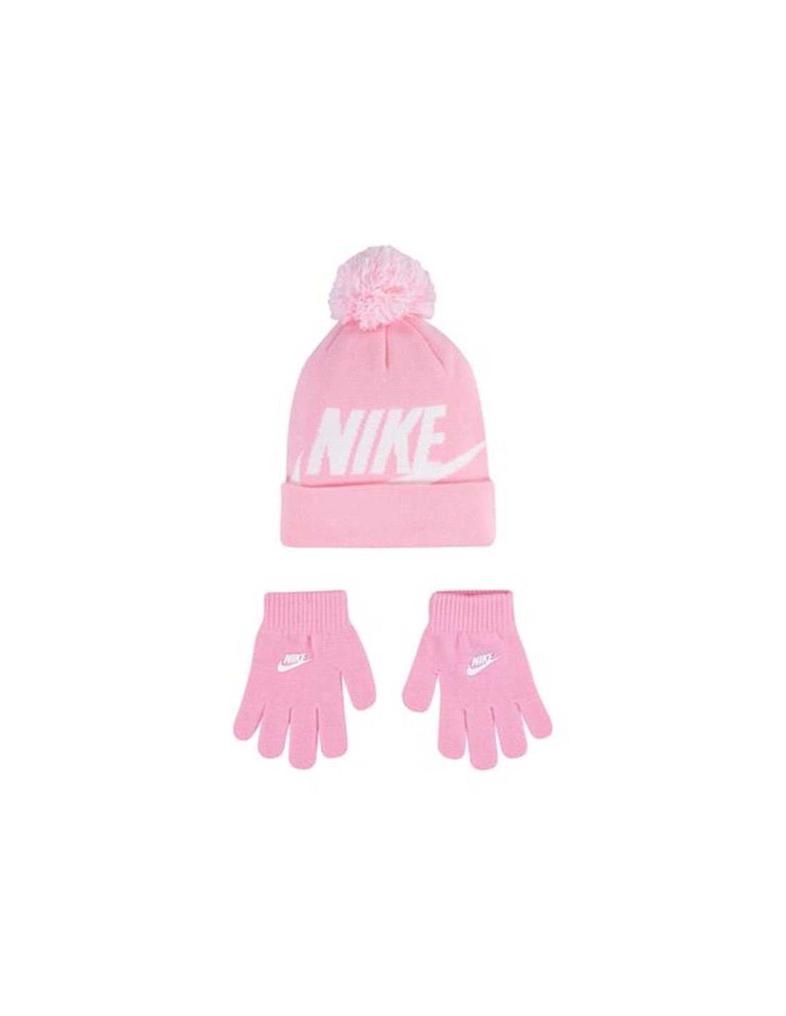 Conjunto de gorro y guantes nike swoosh pink