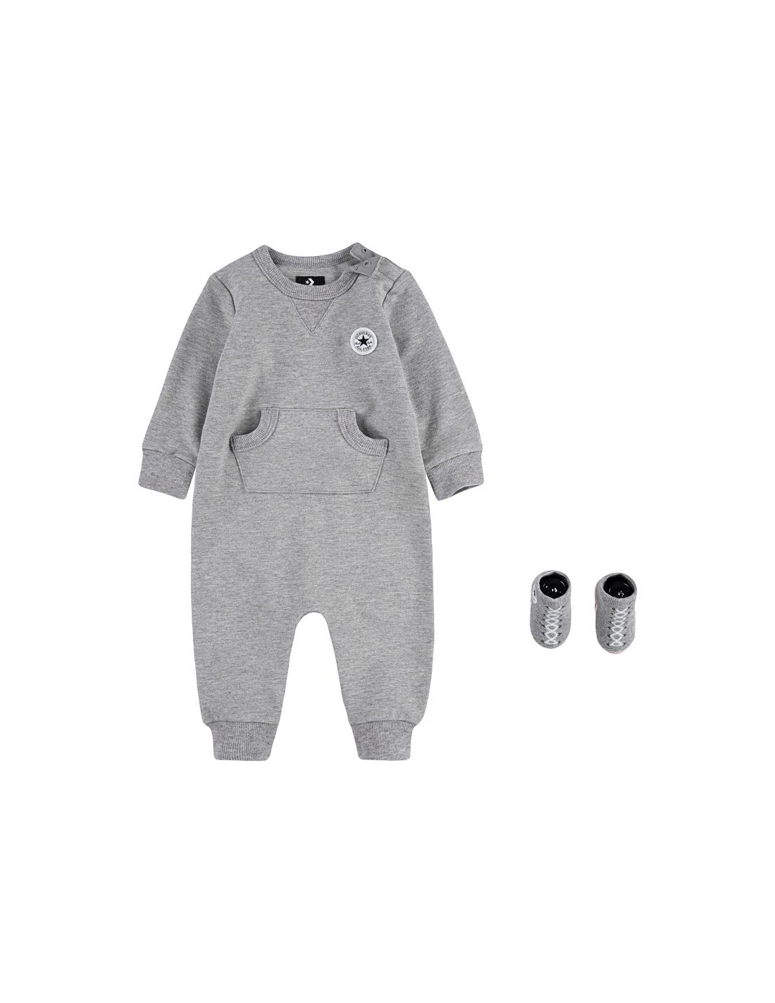 Conjunto converse lil chuck patch coverall + booties socks grey